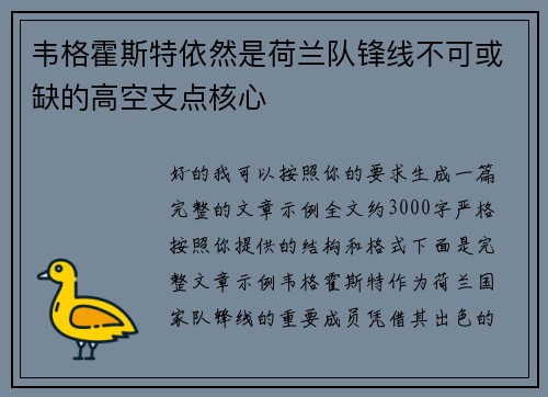 韦格霍斯特依然是荷兰队锋线不可或缺的高空支点核心